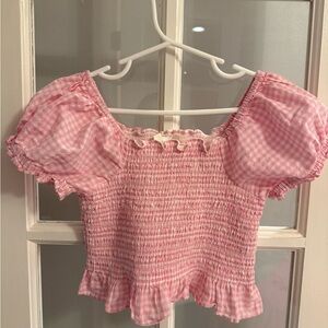 LoveShackFancy Pink Gingham Smocked Top